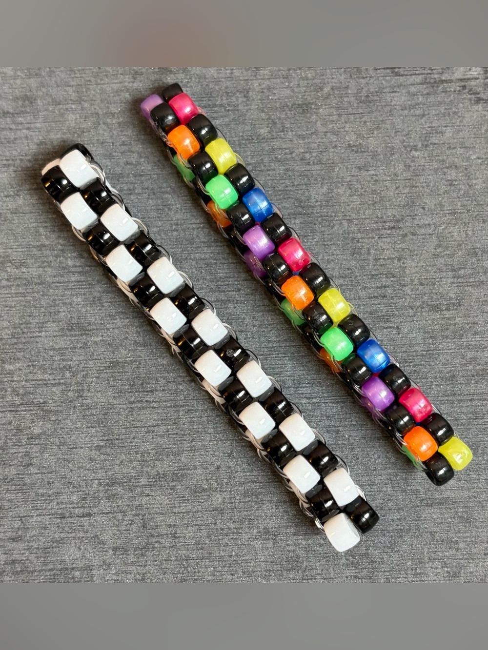 Kandi | Checkerboard Ladder Cuffs | Rainbow + Black & White (Set of 2)